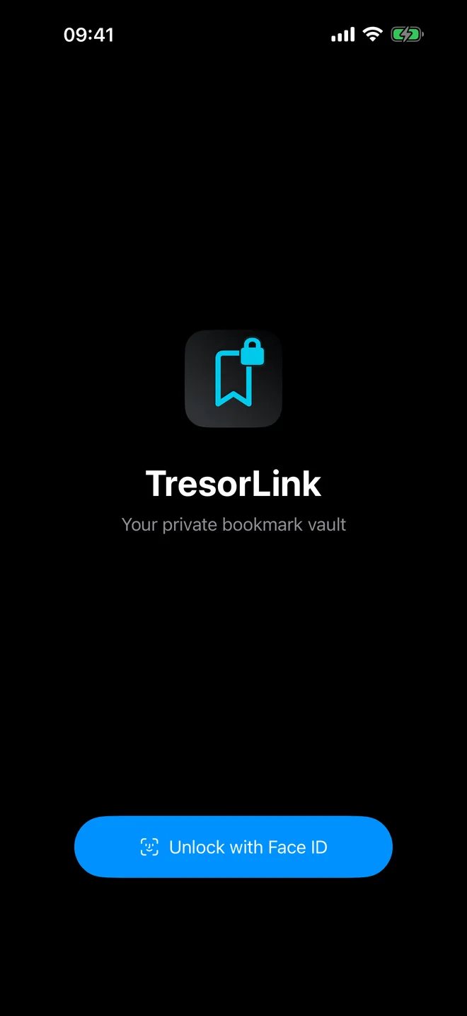 TresorLink's locked vault on iPhone with an Unlock with Face ID button.
